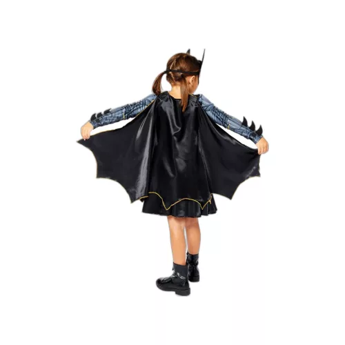 Batgirl jelmez lányoknak – 8–10 éveseknek | Fekete-sárga ruha köpennyel és maszkkal | Hivatalos DC licenc