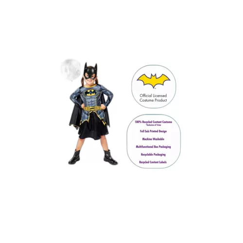 Batgirl jelmez lányoknak – 8–10 éveseknek | Fekete-sárga ruha köpennyel és maszkkal | Hivatalos DC licenc