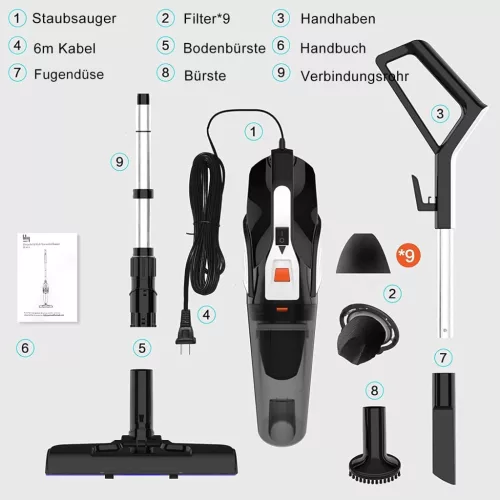 Hihhy H-611 4 az 1-ben állóporszívó, 600W, 6 méteres kábel, 180°-os szívófej és 20KPA szívóerő, magas hatékonyságú szűrőrendszer, porszívó kemény padlókhoz.