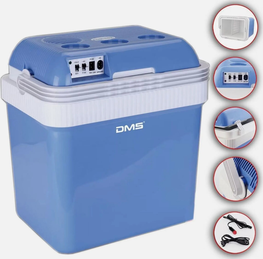 DMS KB‑25B 25 L thermo-elektromos hűtő- és melegentartó box – kék, 12/24 V autós csatlakozással
