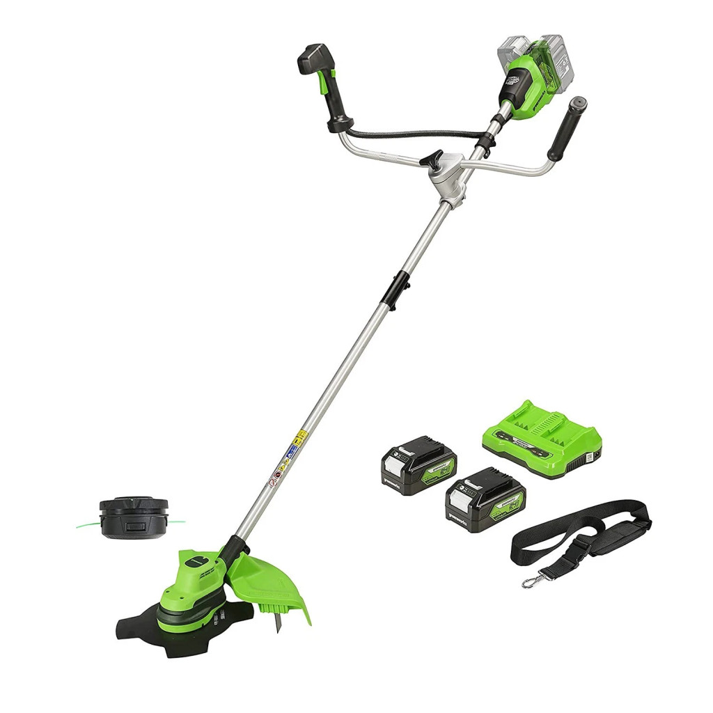 Greenworks GD24X2BCBK4x 48V (2x24V) akkumulátoros fűkasza szett (2 db 4.0 Ah akkuval és dupla töltővel)