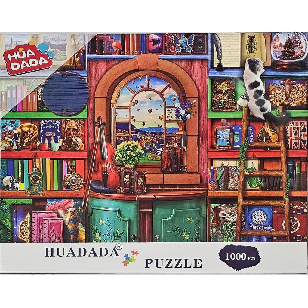 HUADADA 1000 db-os puzzle – Varázslatos könyvespolc cicával