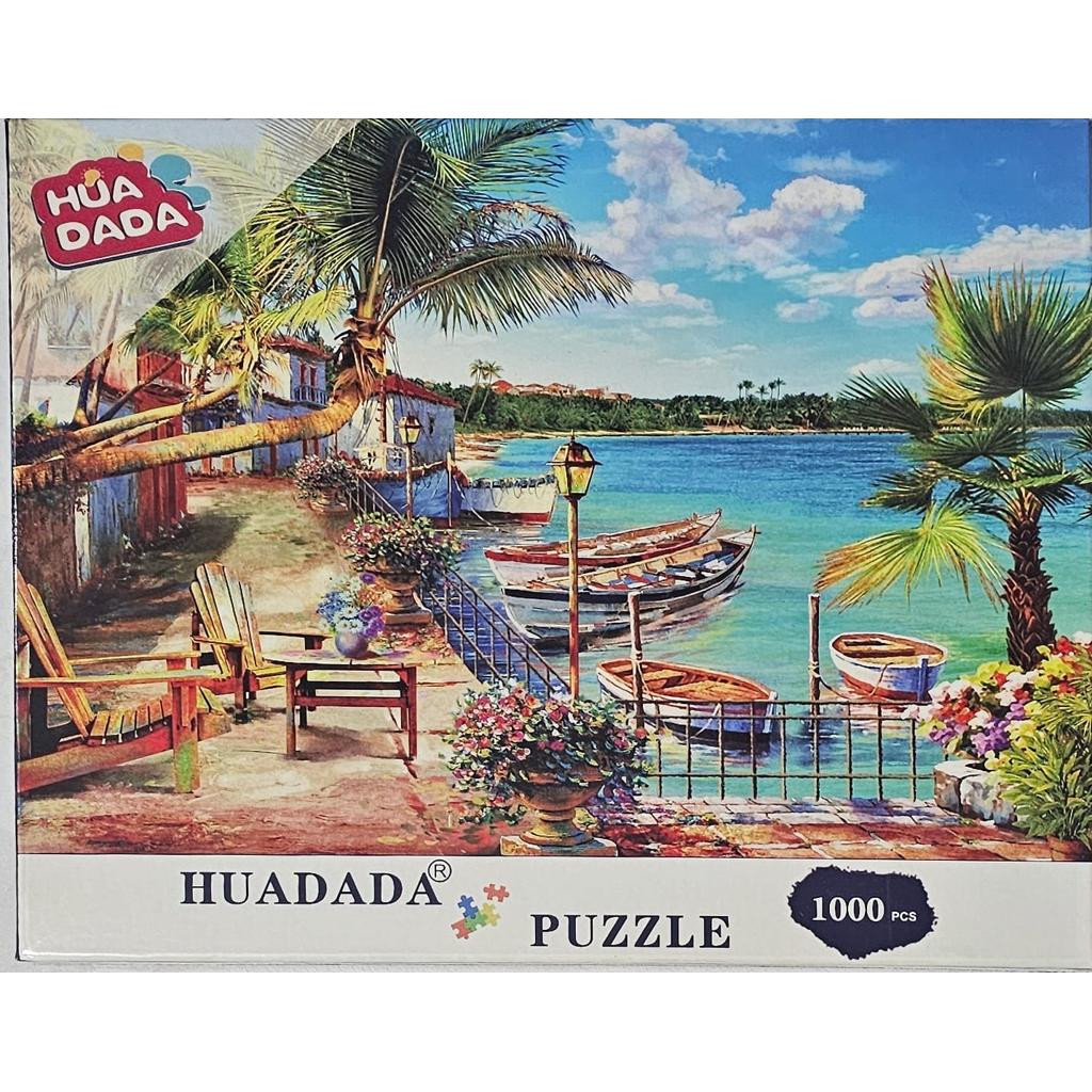 HUADADA 1000 db-os puzzle – Pálmafás tengerpart csónakokkal